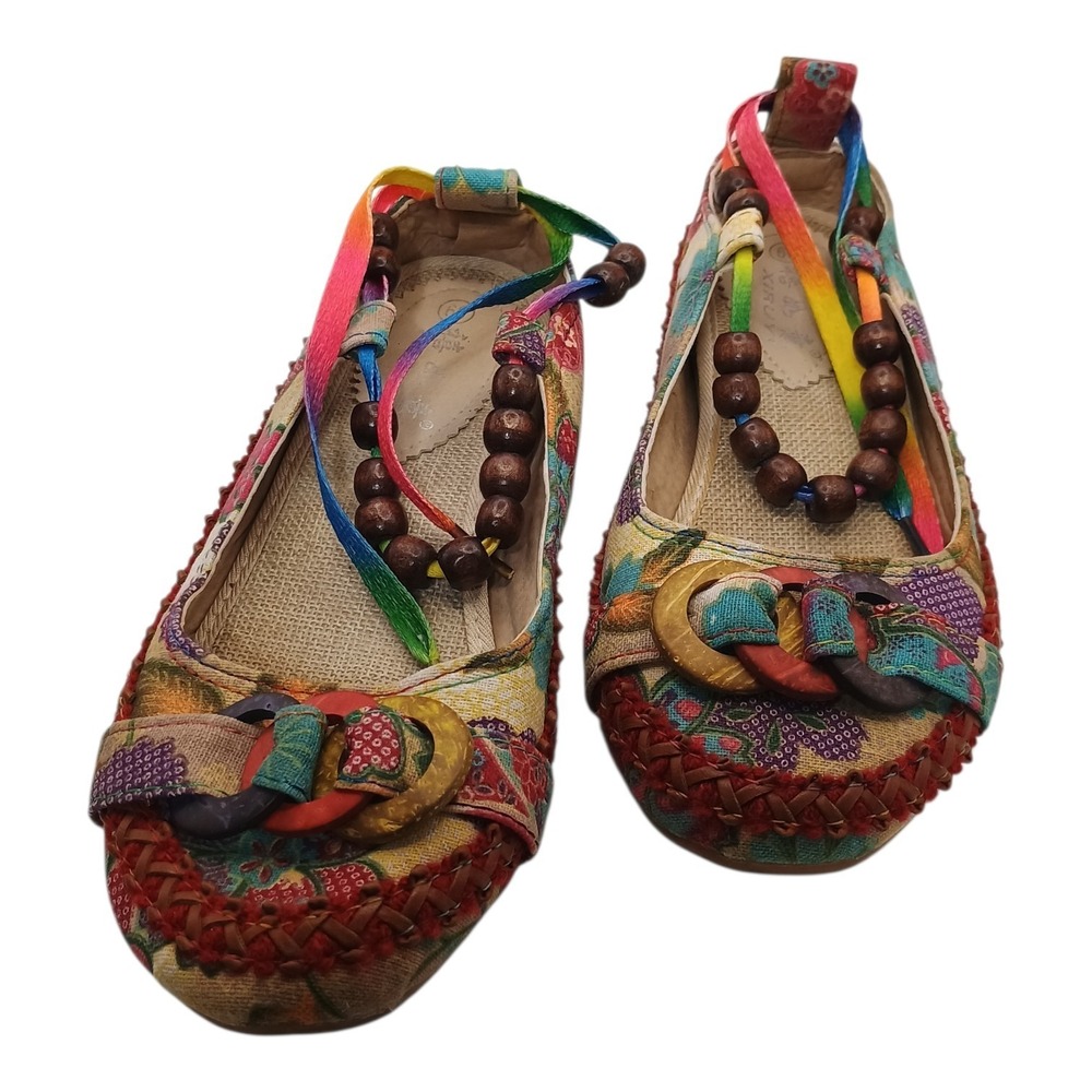 Xiruyi Women's 39 Artsy Boho Multicolor Floral Flat Ballet Flats Korean‎ Shoes